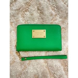 Michael Kors - Lime Green Textured Leather Zip Wristlet / Wallet / Clutch